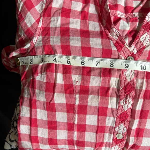 Red plaid button down shirt with pocket - Picture 7 of 8